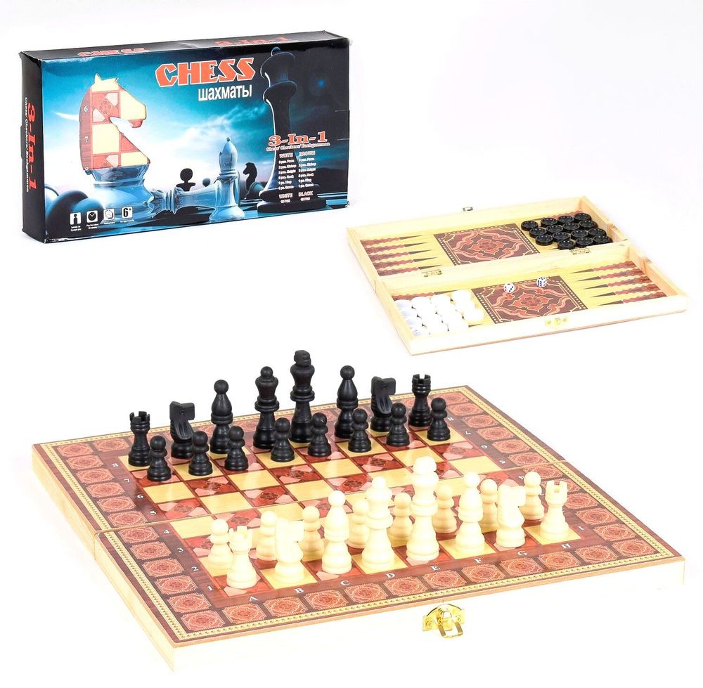 Набор 3в1 Kimi шахматы шашки нарды 78071048