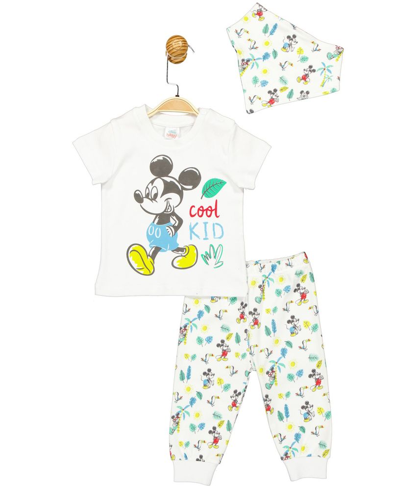 Комплект (футболка, штаны, бандана) Mickey Mouse 62-68 см (3-6 мес) Disney MC17248 Белый 8691109874252