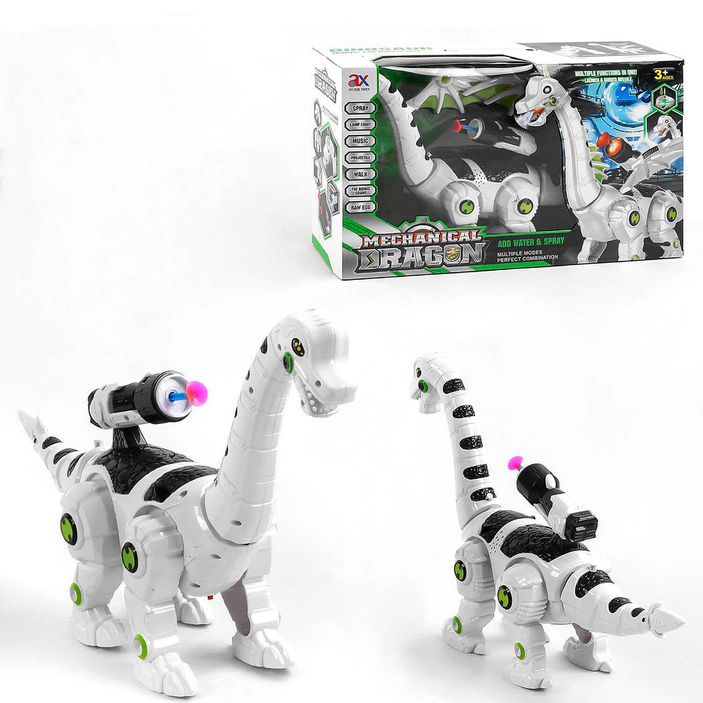 Робот-динозавр Kimi со световым и звуковым эффектом Бело-черный 6969237040606