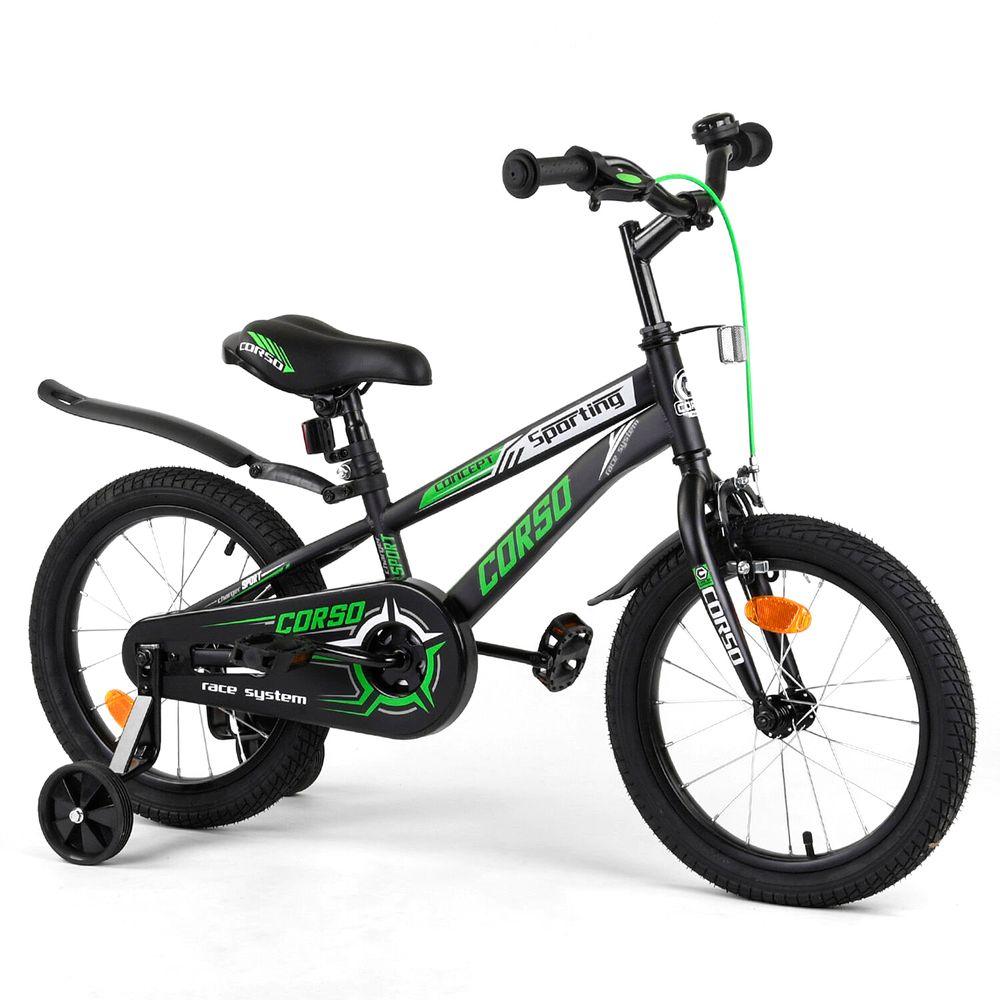 Велосипед Corso 16" Чорно-зелений 6800082162181