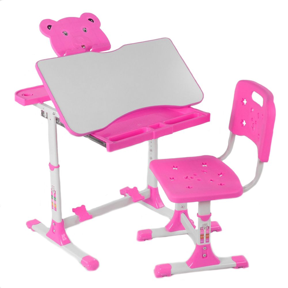 Парта со стульчиком Kimi регулируемая высота и угол наклона столешницы Бело-розовый 6900066343698