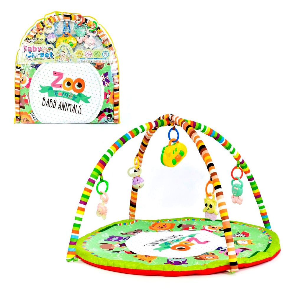 Игровой коврик зоопарк Kimi с 4 подвесками-погремушками разноцветный 71934048