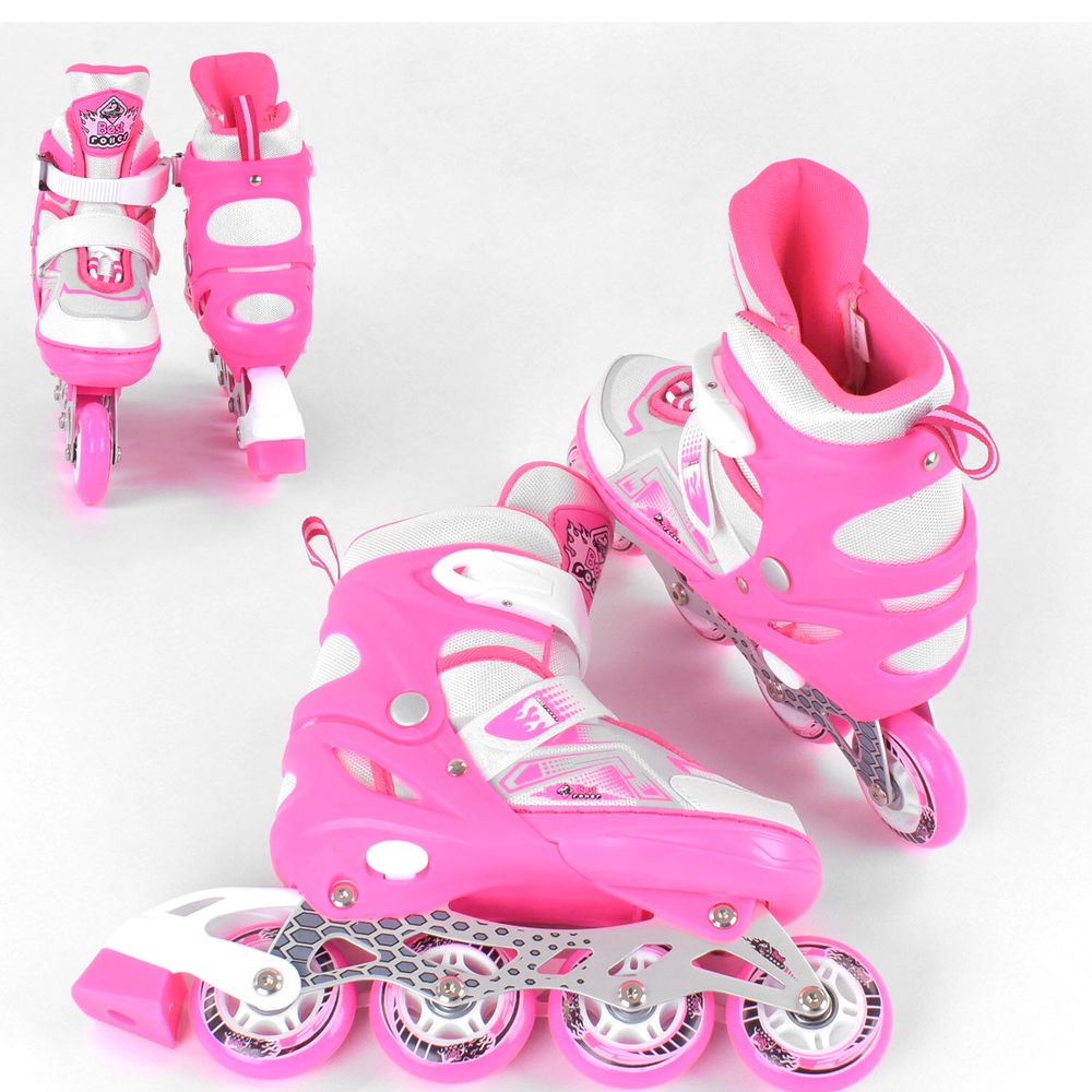 Роликовые коньки Roller 30-33 р со световым эффектом Бело-розовый 6900066343148
