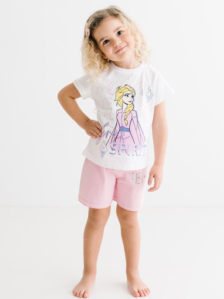 Комплект (футболка, шорти) Frozen 122 см (7 років) Disney FZ18124 Біло-рожевий 8691109891082