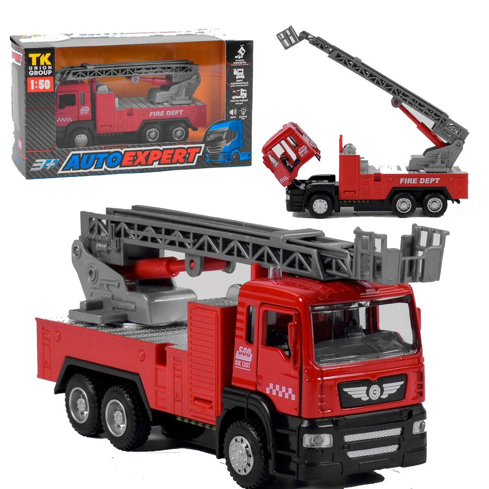 Пожарная машина металлопластиковая Kimi со световым и звуковым эффектом Красная 6968873090556