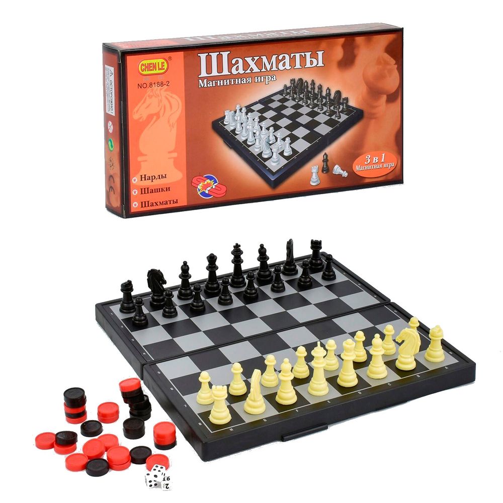 Магнитная настольная игра 3 в 1 Kimi шахматы шашки нарды Разноцветный 6976471370017