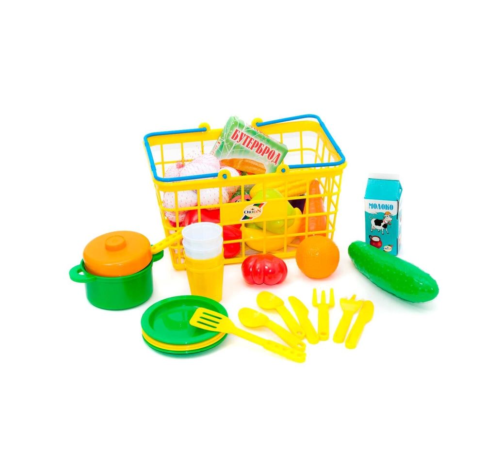 Набор посуды с продуктами и корзиной разноцветный 42409048
