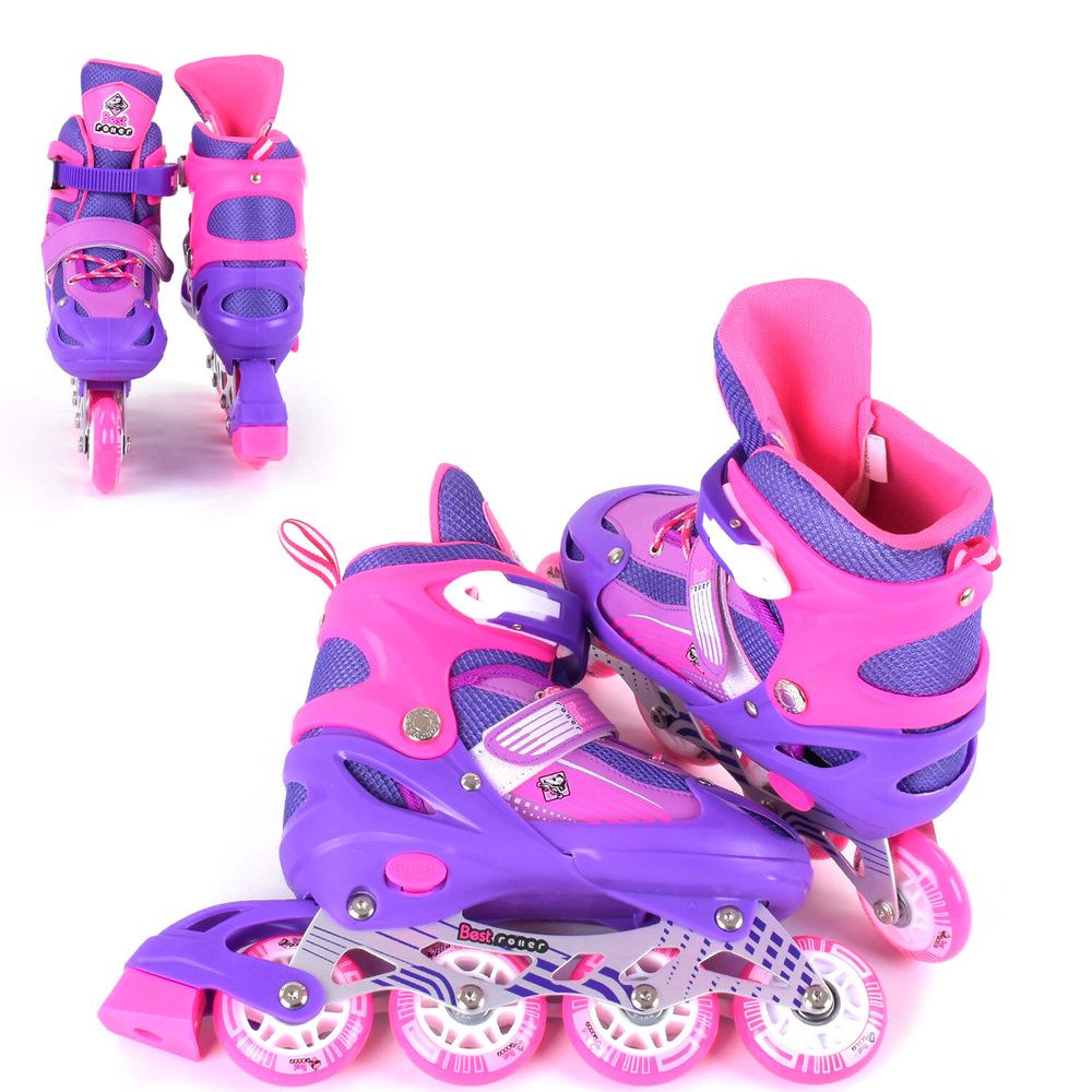 Роликовые коньки Roller 30-33 р со световым эффектом Розово-фиолетовый 6900066343322