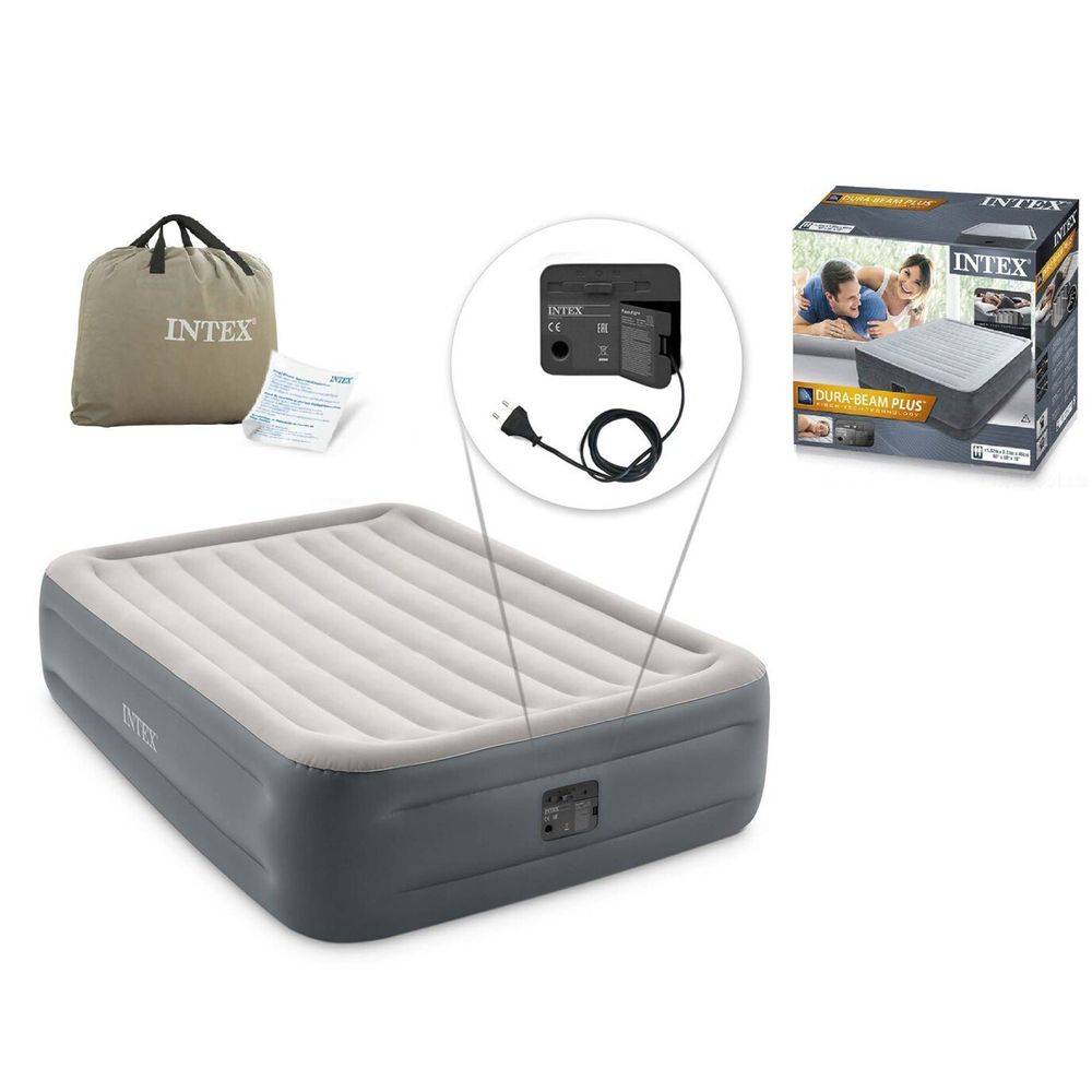 Надувне ліжко-матрас Intex із вбудованим електричним насосом Сіро-бежевий 6941057417653