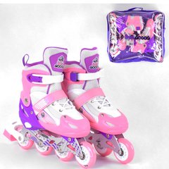 Роликовые коньки Roller 30-33 р со световым эффектом Бело-розовый 6900066343346