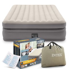 Надувной кровать-матрас Intex со встроенным электрическим насосом Серо-бежевый 6941057417677
