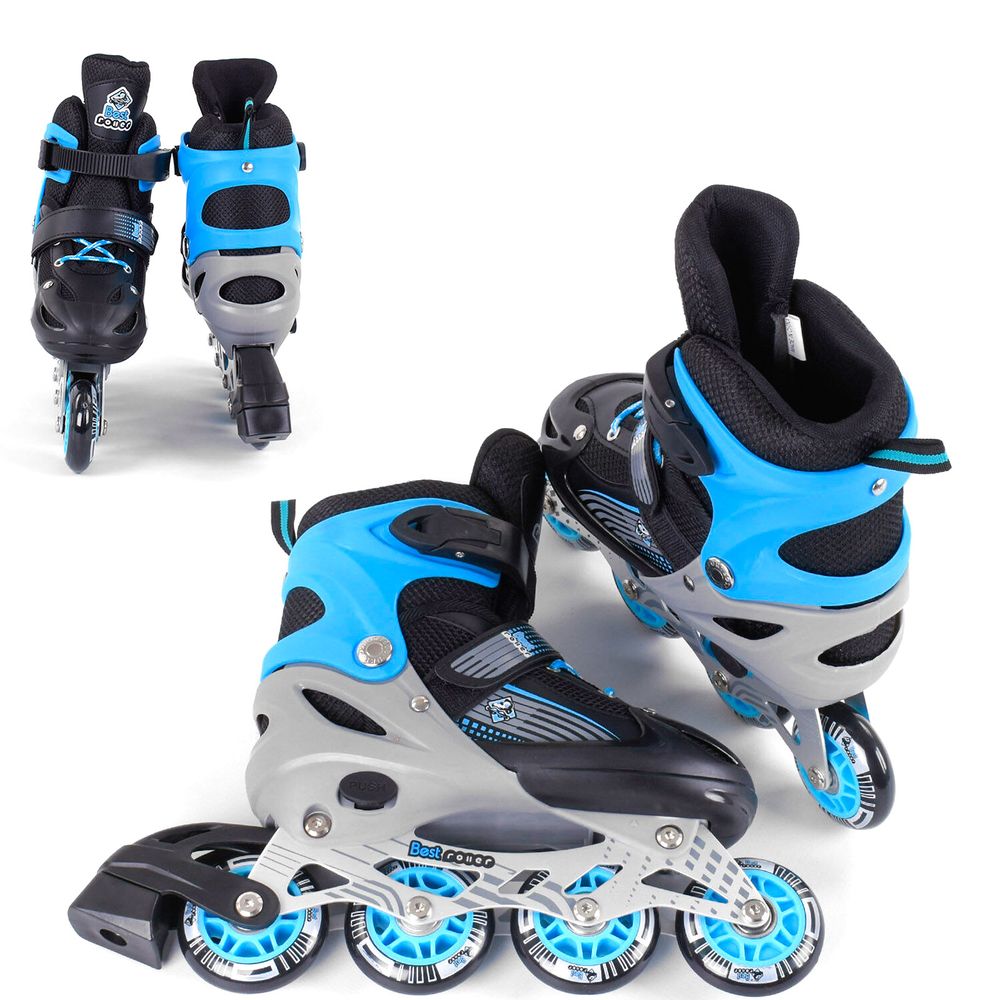 Роликовые коньки Roller 34-37 р со световым эффектом Черно-голубой 6900066343391