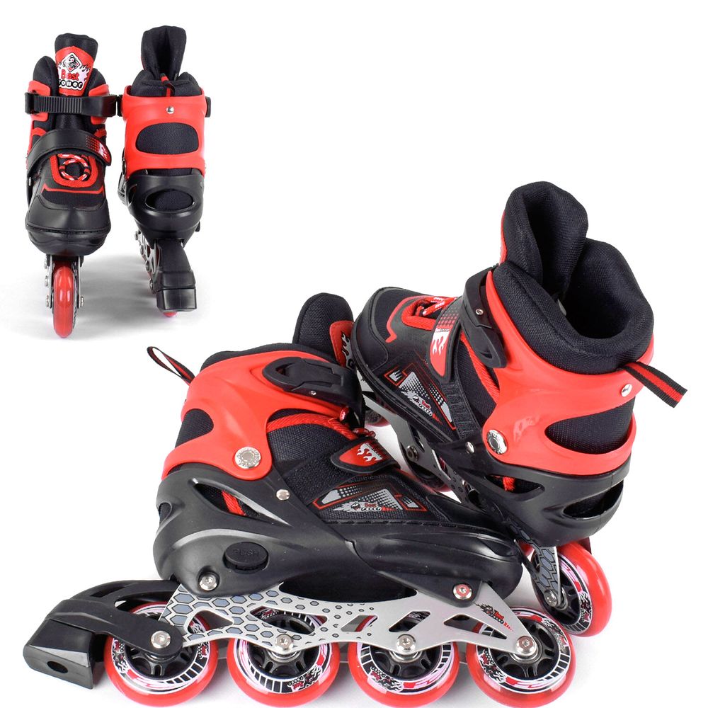 Роликовые коньки Roller 34-37 р со световым эффектом Черно-красный 6900066343216